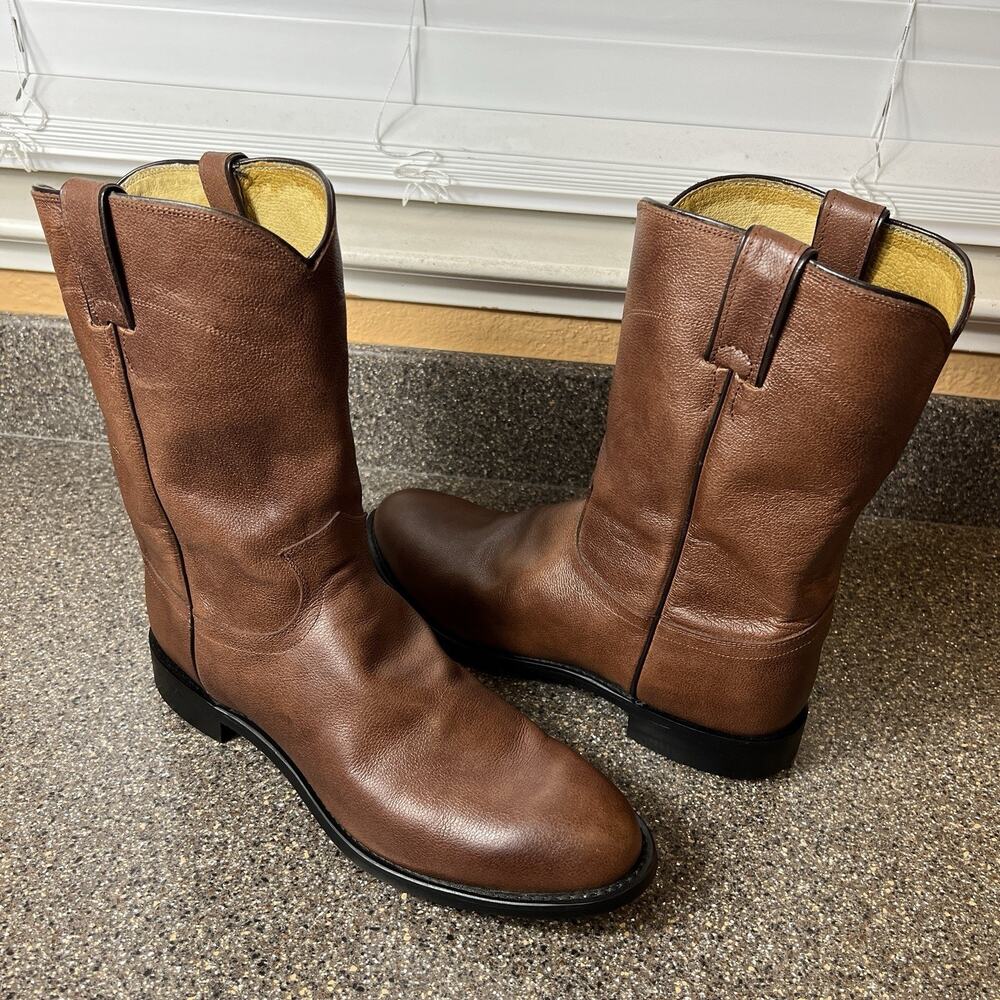 Justin Boots 3714 Roper Brown Leather Cowboy Western Riding Casual Mens Size 11D